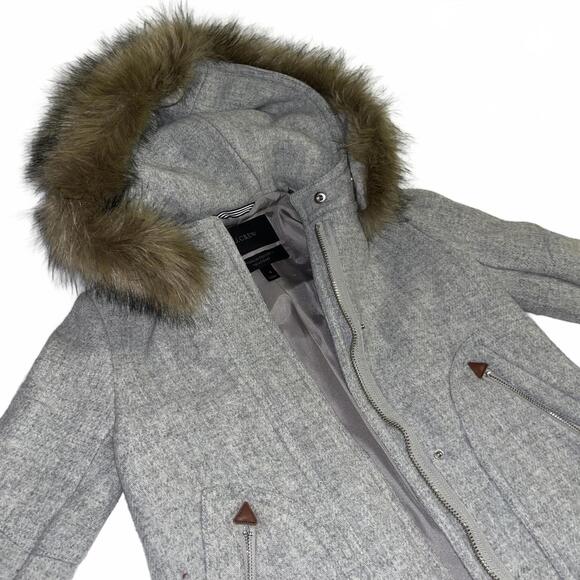 J.Crew Stadium Cloth Wool Nello Gori Womens Size 0 lined Coat Faux Fur Trim Gray - Picture 5 of 9